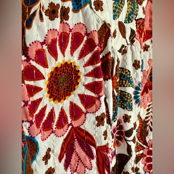 Jane & Delancey Women's Red Orange Floral Cottagecore Pullover V Neck Top Size M - Picture 10 of 11